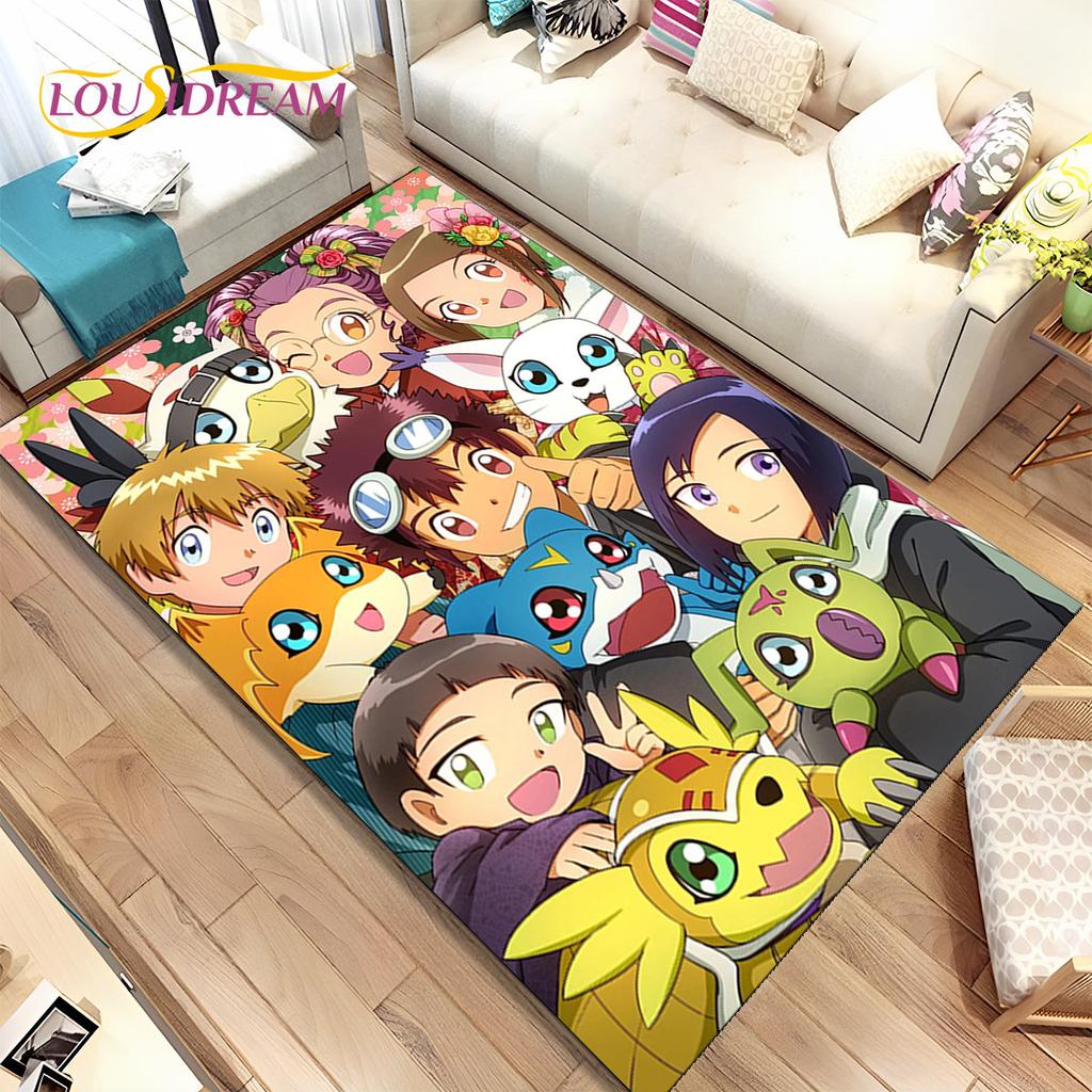 Cartoon Digimon Adventure Area Rug Large,Carpet Rug for Living Room Bedroom Sofa Doormat Decoration, Non-slip Floor Mat Cover 3D