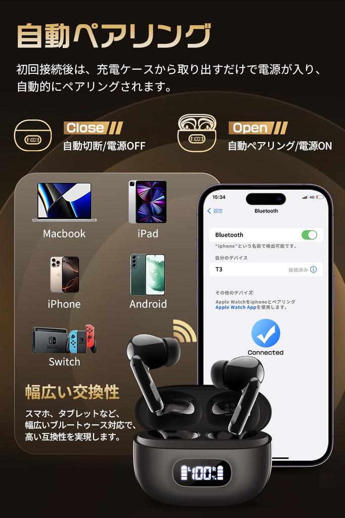 Wireless Bluetooth Noise Deep with Compact Fast ANC Automatic Instant Touch Compatible with Perfect for and Commuting Earbuds, Cancelling, Hi-Fi,