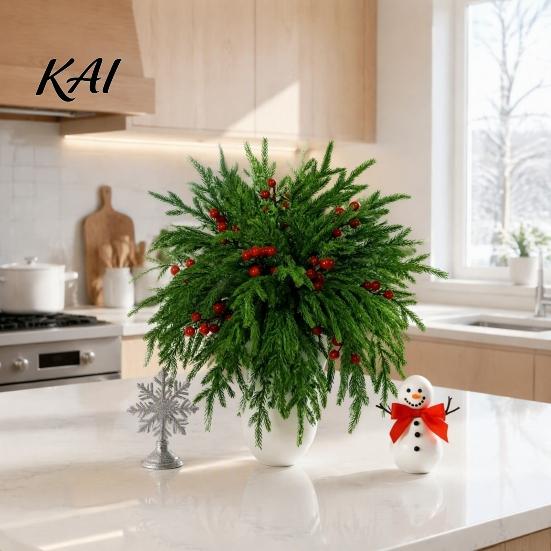 Decorative Floral Arrangements for Party 20Pcs Christmas Norfolk Pine Picks, Flocked Snow Branches with Tabletop Plant Ornaments Home Red Berries,
