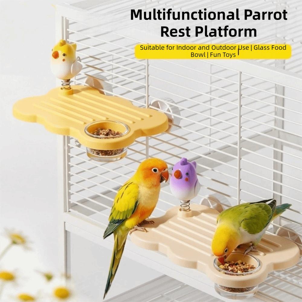 Rectangle Parrot Perch Stand with Water Bowl Birdcage Food Bowl Easy To Clean