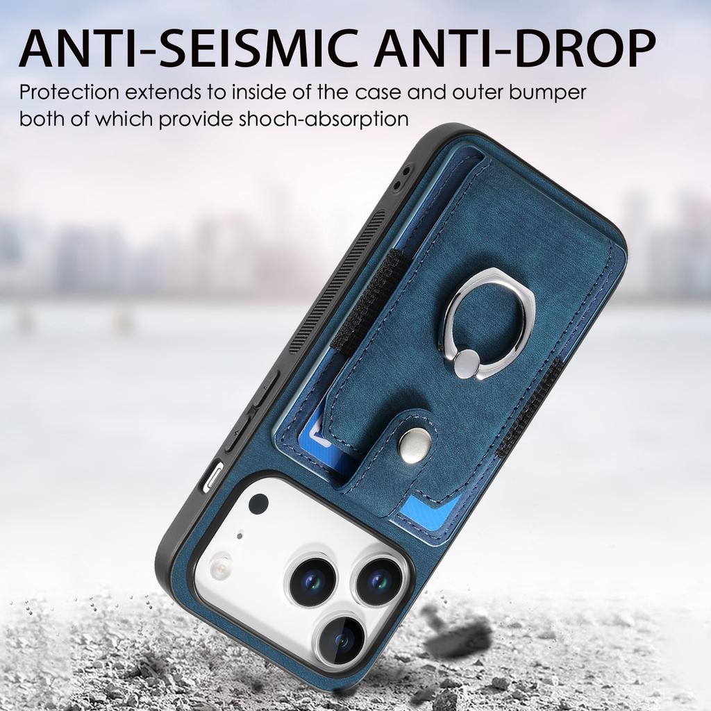 For iPhone 17 Pro Phone Case Leather Back Cover with Card Slots Kickstand