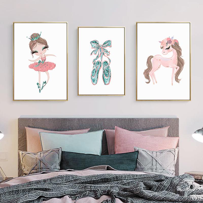 Маленькая принцесса балерина холст плакат розовый лебедь принт живопись детская настенная живопись плакаты балетная девушка картина декор детской комнаты