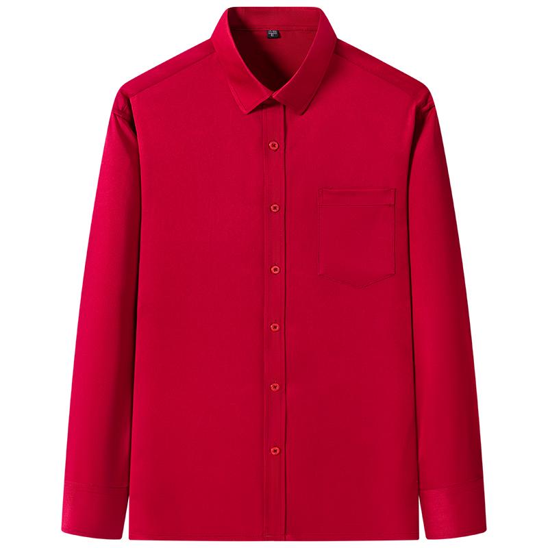 Мужские простые рубашки, обычная мужская классическая рубашка с длинными рукавами и против морщин с нагрудным карманом и отложным воротником