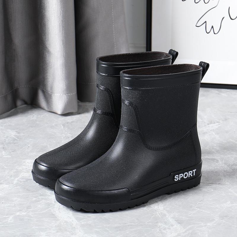 Резиновые сапоги женские ботильоны водонепроницаемые резиновые туфли для дождливого дня 2024 новые женские короткие сапоги без застежек однотонные теплые модные