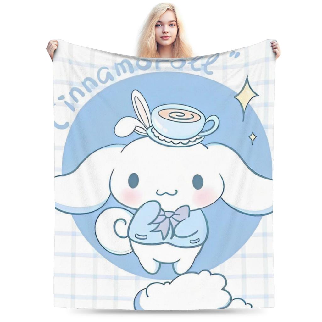Kawaii Cinnamoroll Fleece Blanket Sanrio Cute Cartoon Dog Vintage Throw Blanket for Home Hotel Sofa 200x150cm Rug Piece