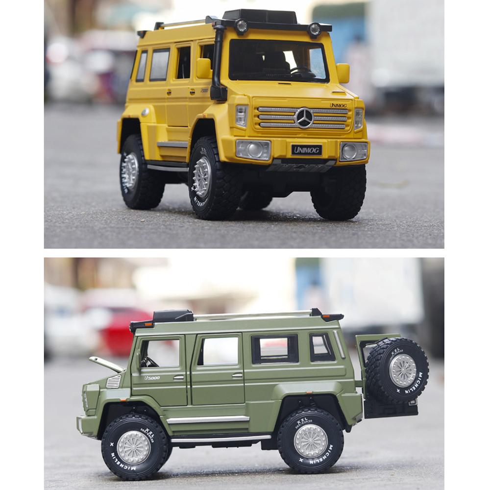 Масштаб 1/28 Unimog U5000, литая под давлением модель автомобиля, игрушечный автомобиль с откатным механизмом, звуком и светом для детей, коллекция подарков для мальчиков и девочек