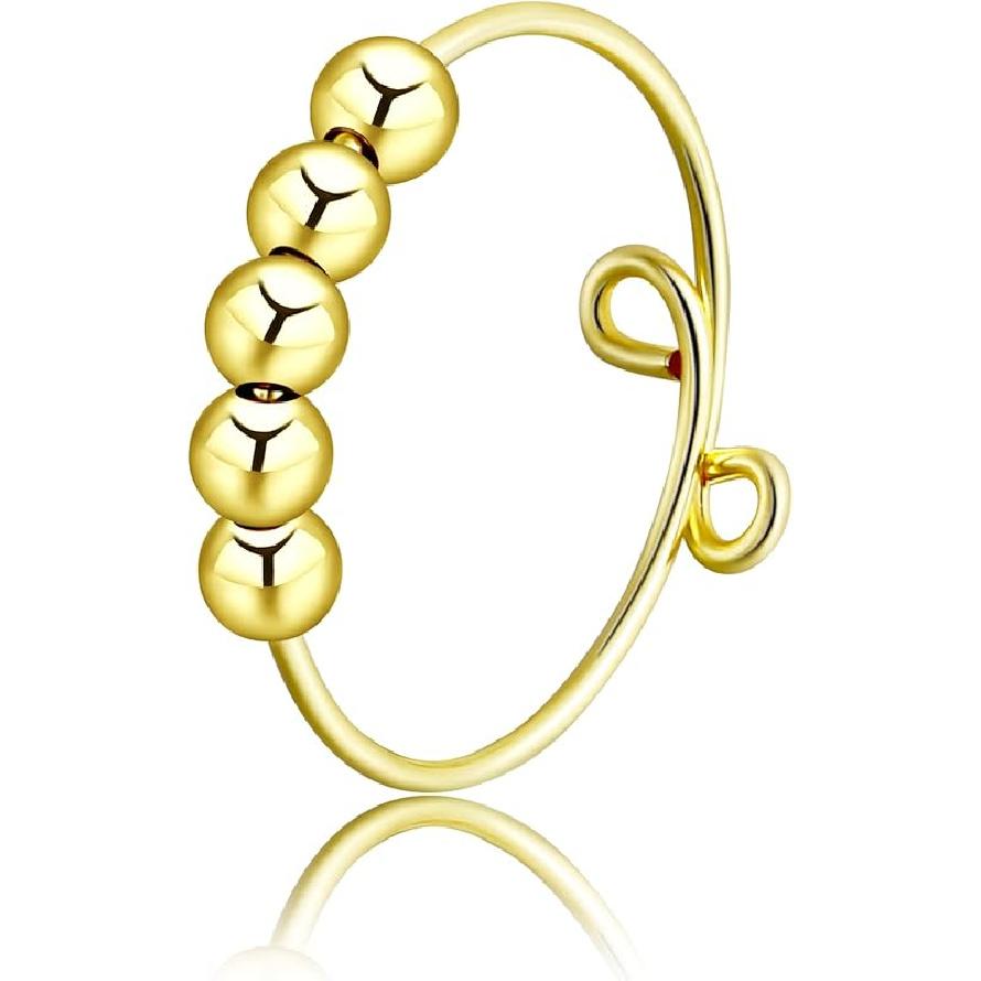 ASCOMY Gold Fidget Spinner Ring for Relieving Stress Anxiety 14K Gold Plated Dainty Adjustable CZ Four Leaf Stackable Rings for Women Every Jewelry