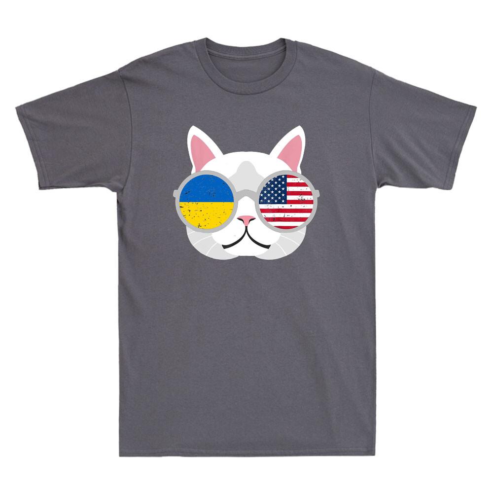 Ukrainian American Cat Funny Proud Ukraine Usa Flag Vintage Unisexs Tshirt Black