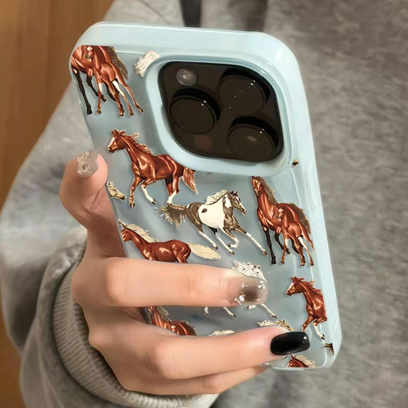 Чехол для телефона с дизайном лошади для iPhone 11 12 13 14 15 16 17 Pro Max Plus Air Ударопрочный Складная Текстурированная Крышка Идеальный Подарок на День Рождения