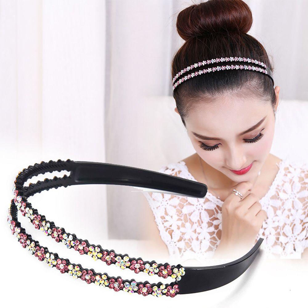Accessories Full Rhinestone Rhinestone Double Row Anti-slip Headband Head Hoop Headwear Hair Band