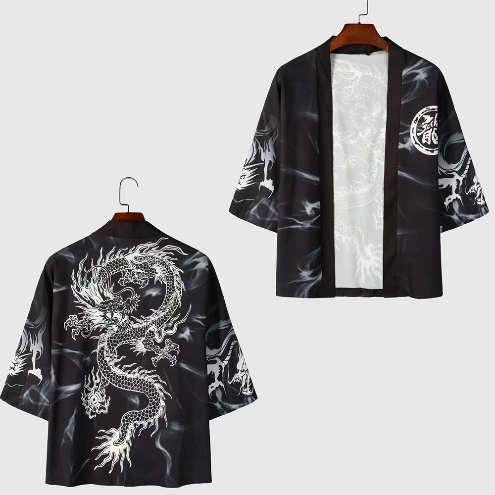Fashion Anime Dragon Print Cardigan Kimono Harajuku Women Men Yukata Female Japanese Streetwear Traditional Cosplay Haori