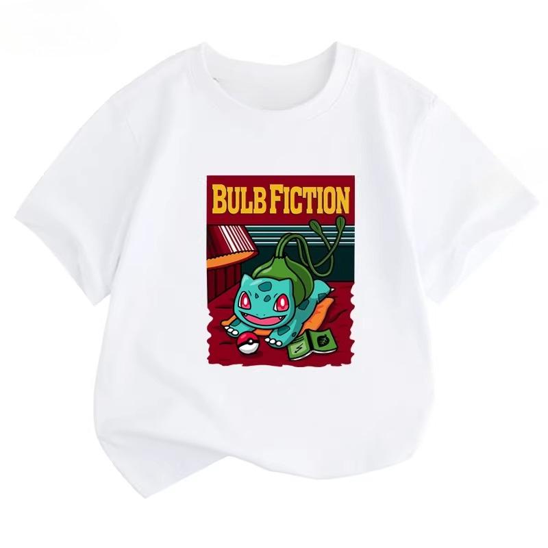 Potdemiel Summer New Pikachu Kids' 100% Cotton T-Shirt, Comfortable and Breathable, Suitable for Boys and Girls