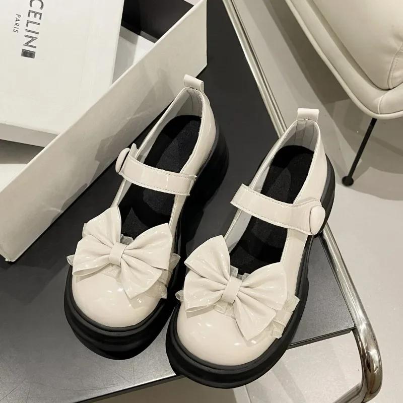 2024 Новая мода, хит продаж, украшенная бантом, круглый носок, женская обувь, толстый каблук, удобная однотонная женская обувь Zapatos