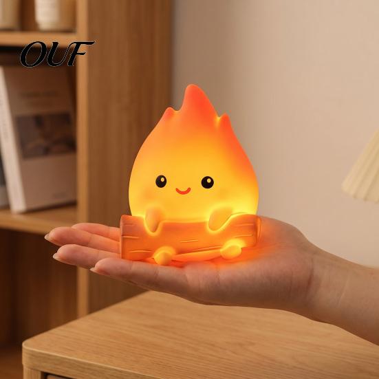 Warm Glow Reading Lamp for Bed Cartoon Fake Campfire Night Light, Cute Bedside Firewood Shape Decorative Ornament, Portable Cozy Nursery And