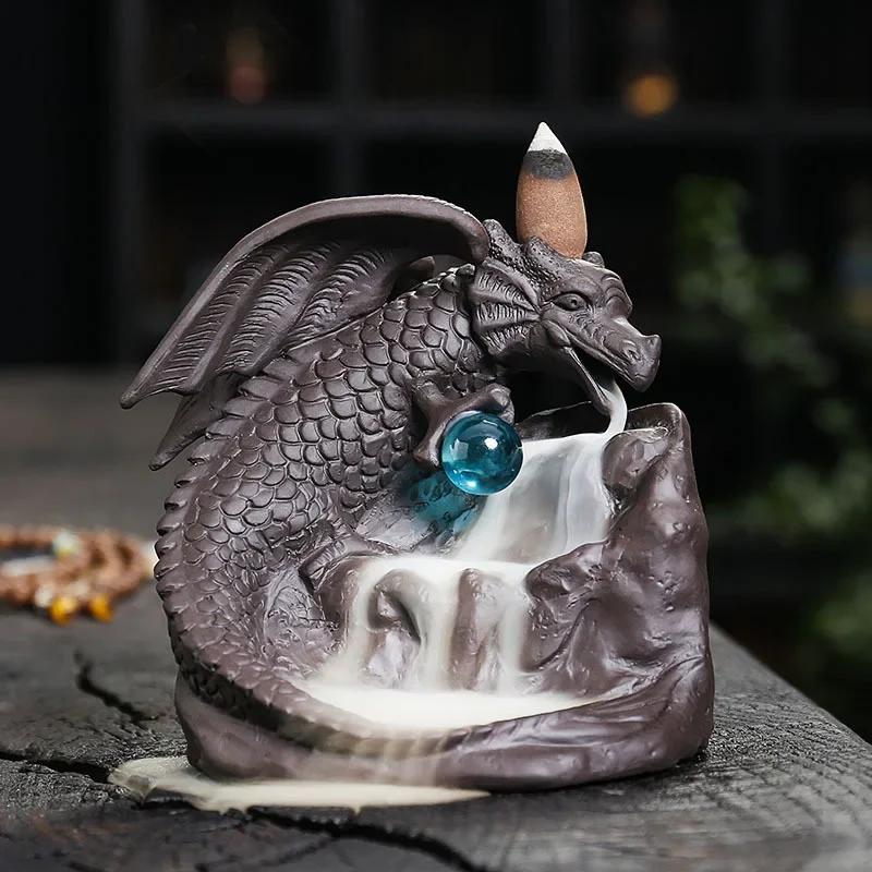 Creative European Style Winged Dragon Sandalwood Backflow Incense Burner Home Decoration Dragon Year Mascot (Without Incense)