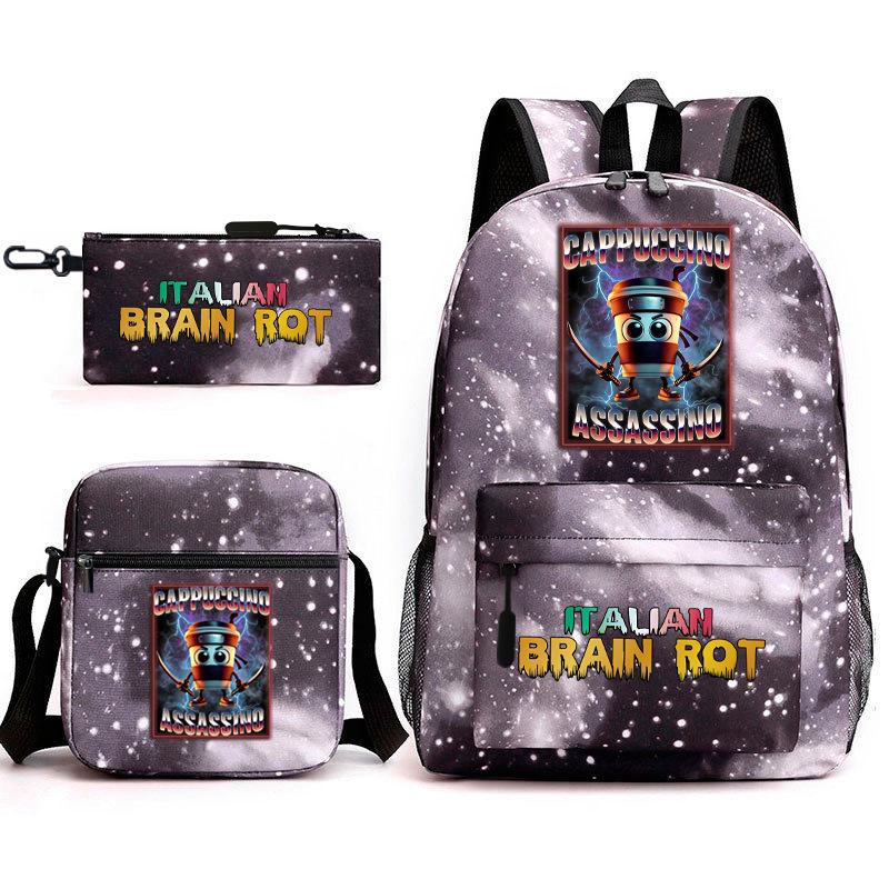 School Bag Tongtongsahur Cartoon Abstract Shanhaijing Primary School Students and Teenagers Backpack Three-piece Set L