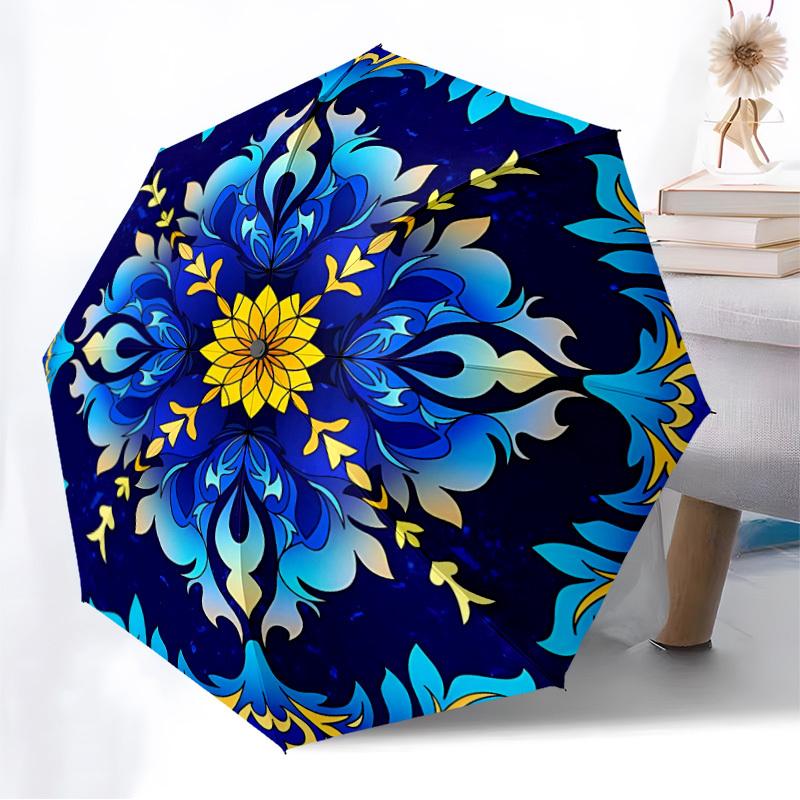 1pc Floral Mandala Pattern Automatic Open/Close Umbrella, 8-Rib Sturdy Frame, Umbrella for Travel, Everyday, Formal Events yy251126057