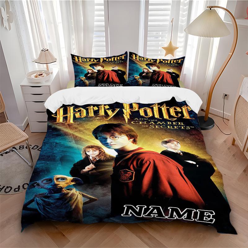 Custom Name Cartoon Harryl Bedding 3 Piece Set HD Print Duvet Cover Pillowcases for Teens Adult Bedroom Decoration