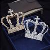 Gorgeous Baroque Crystal Cross Diadem Ornaments Royal Crown Wedding Tiaras Prom Party Queen King Head Jewelry Bridal Crown Hair