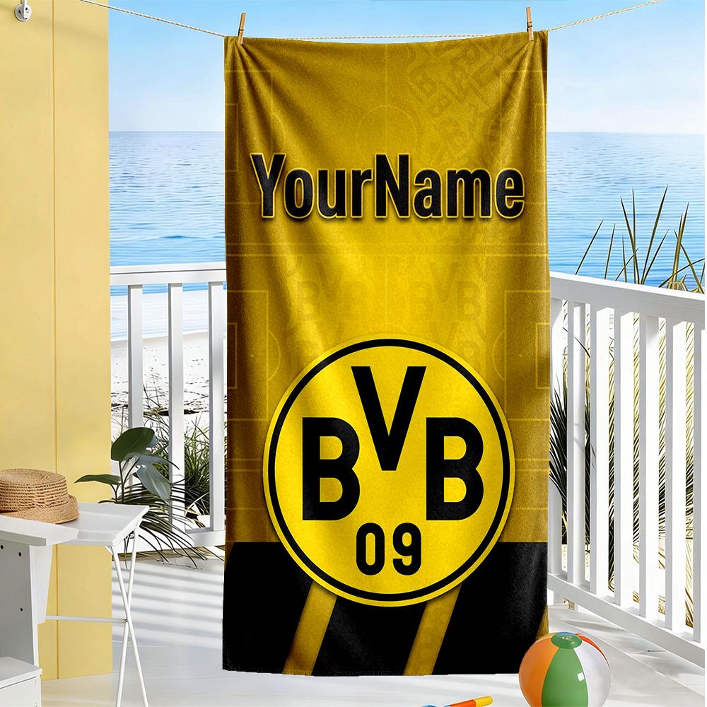 Borussia Dortmund Personalized Text Beach Towel Super Soft Microfiber Quickdry Fabric Perfect for Traveling Yoga Camping and Swimming