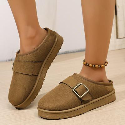 Мода Мода Металлическая Пряжка Закрытый Носок Хлопок Уличные Тапочки Женские 2025 Короткий Плюш Толстая Подошва Снежные Сапоги Теплая Зимняя Обувь Женская