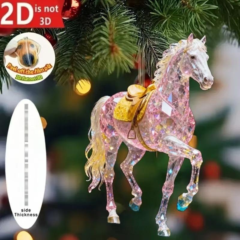 2D Acrylic Horse Pendant Backpack Charm Car Rearview Mirror Pendant Christmas Tree Hanging Ornament Party New Year Decoration