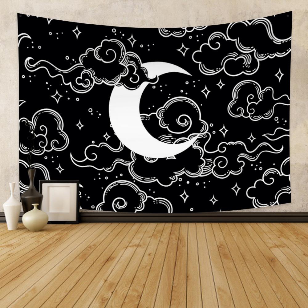 Яркий настенный гобелен с полной луной и звездами, мечтательный ночной вид, гобелен, абстрактный домашний декор, гобелен для спальни, гостиной, общежития
