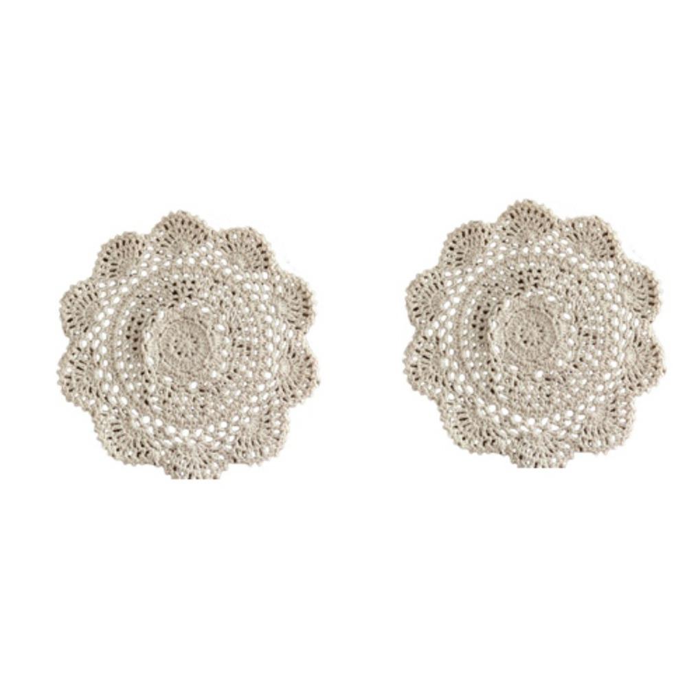 2/4Pcs Knitted Texture Lace Floral Coasters Vintage Round Woven Placemats Coffee Table