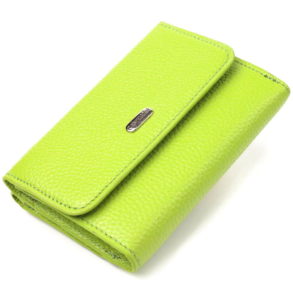 Молодежный стильный женский кошек из натуральной кожи флотар CANPELLINI Wallet 21598 Салатовый