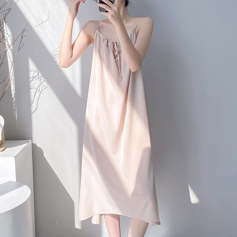 New nightgown suspenders summer women's artificial cotton silk can be worn outside vest pajamas fresh and high-end loungewear