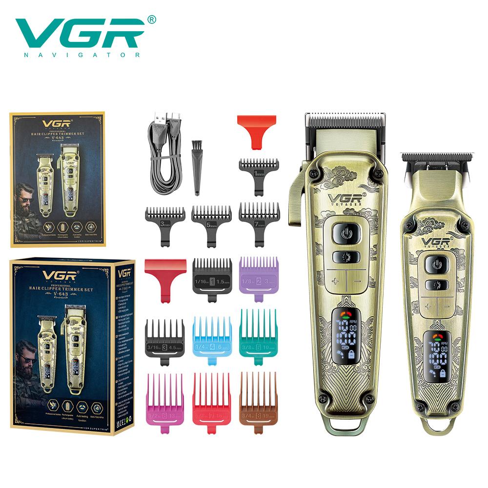 New VGR High-end Men's Hair Clipper with Retro Metal Body, Professional Hair Trimmer with LCD Digital Display and Push Shear Home Razor Shaver V-643