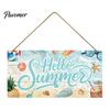 Wall Art for Porch Summer Wooden Hanging Sign, Beach Theme Welcome Sign Front Door Decor with Rope, Colorful Hanger Seasonal Farmhouse House