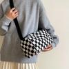Chic Plaid Canvas Crossbody Bag for Women - Adjustable Strap, Zip Closure, Sporty Boston Pillow Design