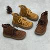 Retro Sandal Handmade Genuine Leather Hollow-out Boots Round Toe Lace Up Soft Cowhide Women's Shoes