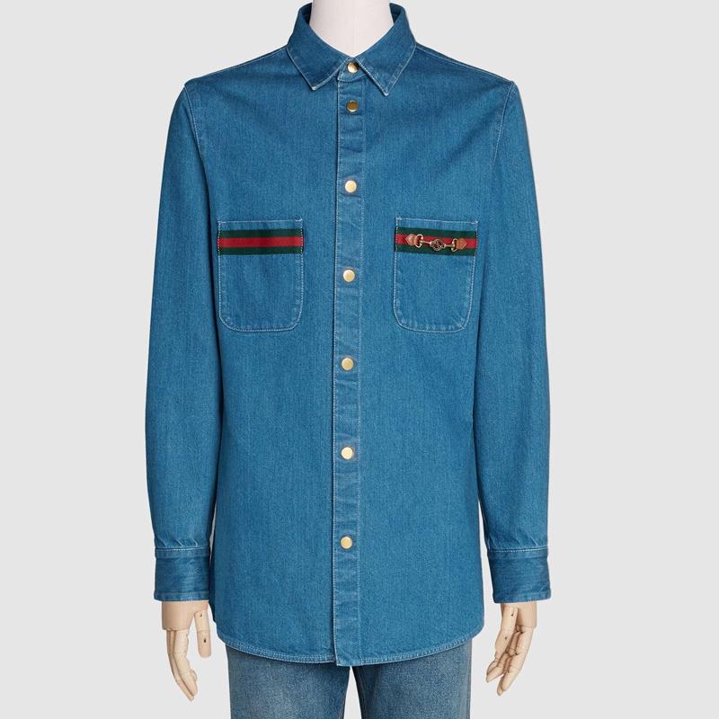 Gucci Джинсовая рубашка с длинным рукавом и веб-деталями 626480-XDBCG-4447
