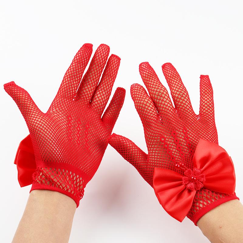 Свадебные перчатки для девочки-цветочницы - Эластичная сетка с бантом для принцессы для малышей и выступлений в детском саду