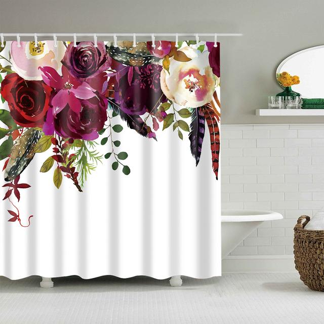 Chinese Style Flower Branch Landscape Shower Curtain 3D Printing Sunflower Bathroom Accessories Sets Waterproof Polyester Screen