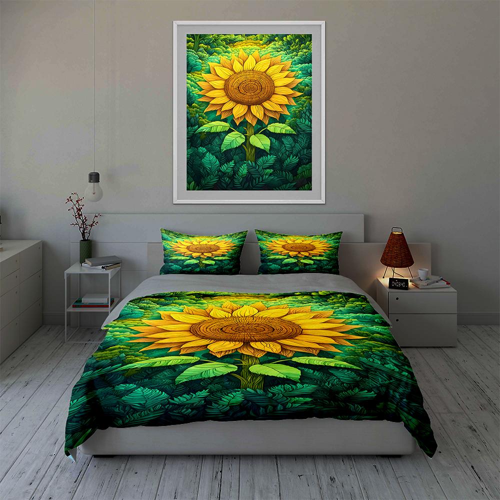 Vibrant sunflower foliage. Bedding Duvet cover sets Duvet covers Pillowcases gifts (1 * Duvet Cover 2 * Pillowcases, without duvet insert)