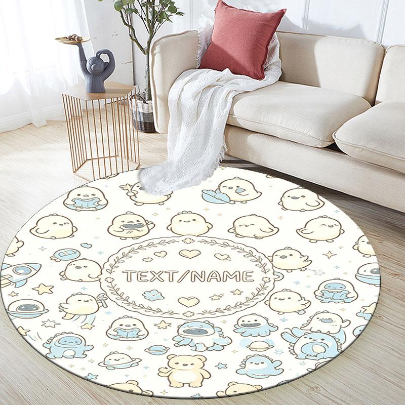 Custom Name,Monochrome Doodle Animal pattern round rug,Carpet Rug for Living Room Bedroom Playroom ,Non-slip Floor Mat,Holiday Gifts and Birthday Gift