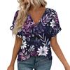 Women's Short Sleeve Shirts V Neck Print Tops Casual Tops Basic Tees Blouse Loose Tops