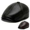 Autumn and Winter Leather Flat Peaked Cap Vintage Old Man Warm Beret Hat