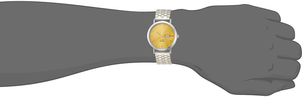 Аналоговые водонепроницаемые часы Amalfidia с днем недели и датой, металлический браслет, золотой циферблат, серебристый [Arias] WW19039A-121, мужские