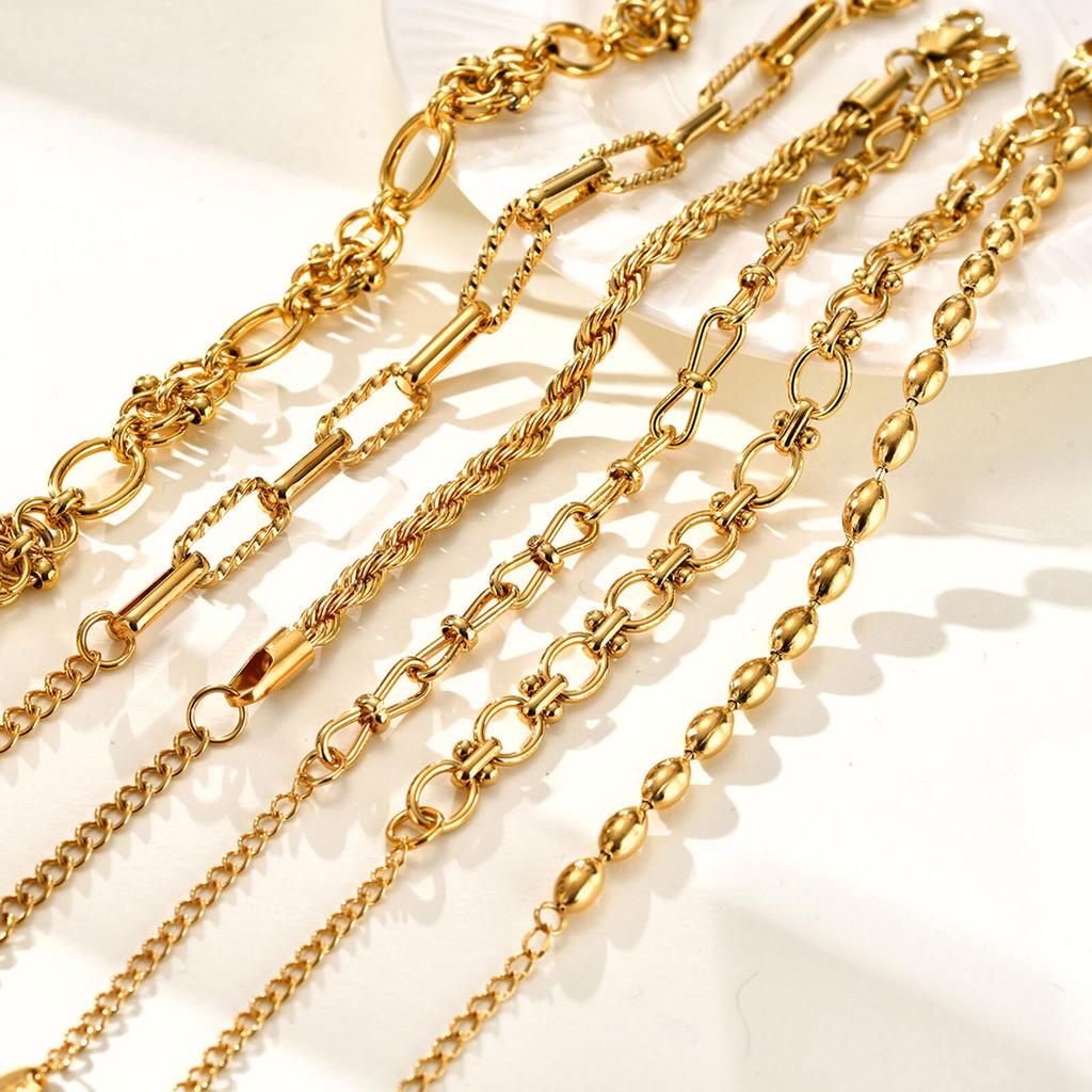 Chunky Stainless Steel Link Chain Bracelet For Woman, Gold Plated Layering Bracelets Wristband Waterproof Zircon