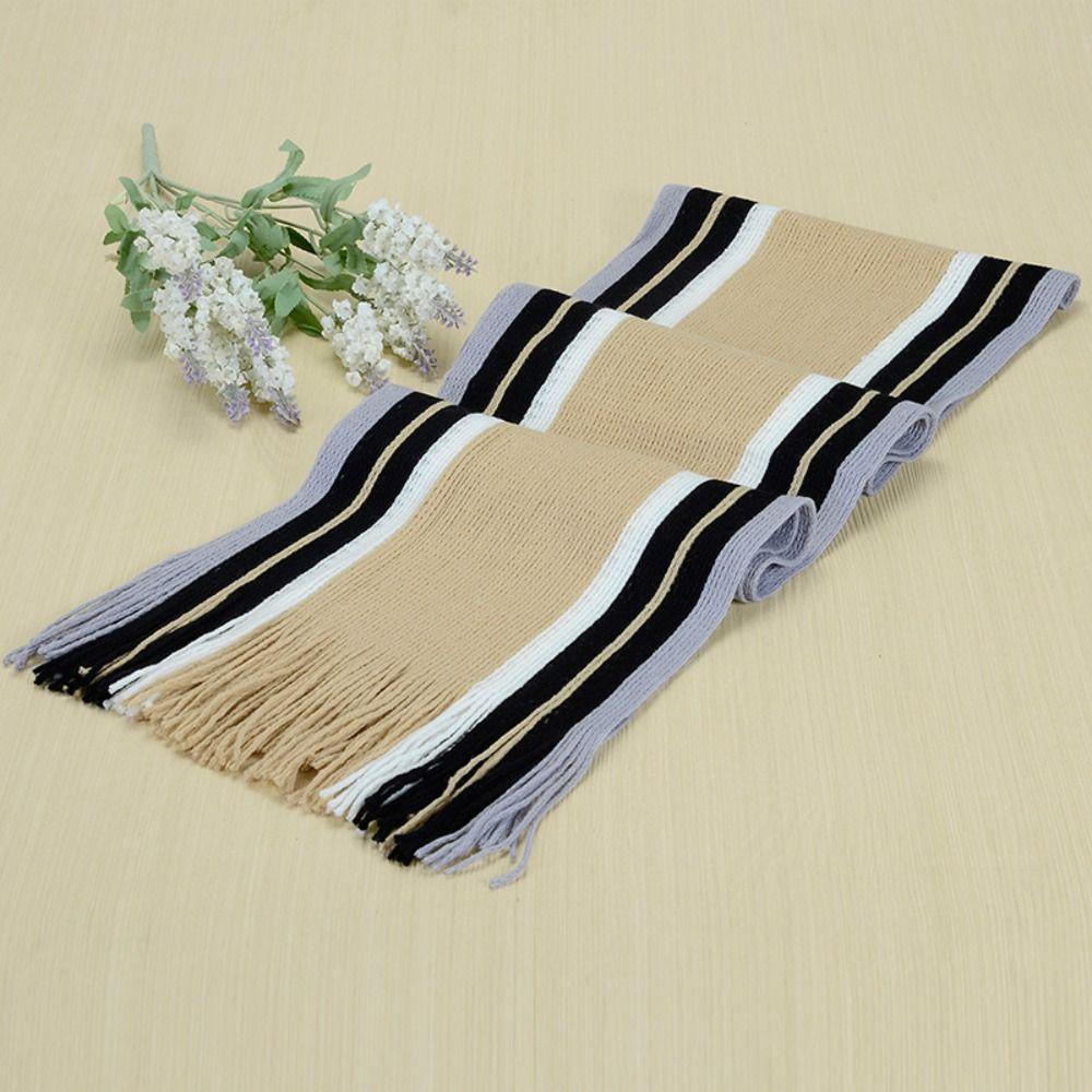 Neck Warm Men Striped Scarf Thick Neck Wrap Casual Winter Long Shawl
