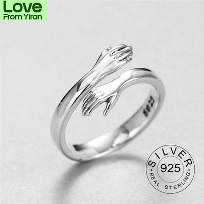 Кольцо из стерлингового серебра 925 пробы с изменяемым размером, модные золотые ювелирные изделия, открытые регулируемые старинные кольца в форме объятия для женщин Kofo