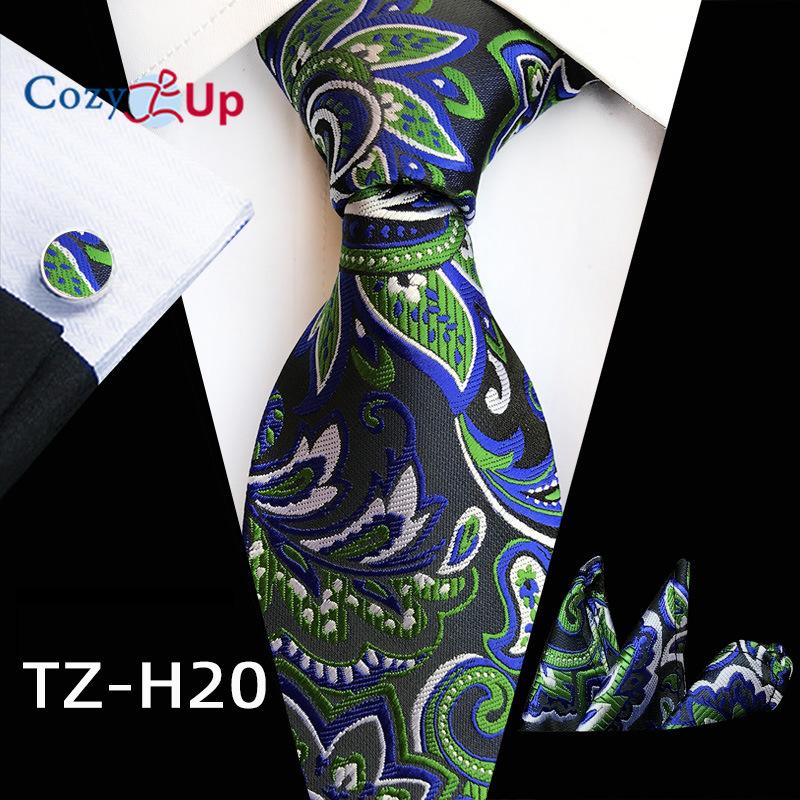 Cozy Up Набор из трех предметов, модный деловой мужской галстук с узором пейсли, включает в себя галстук, запонки, носовой платок
