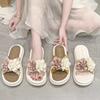 New One-word Slippers Women's Summer Wear Two-color Flower Thick-bottomed Cool Slippers Fashionable Non-slip Comfortable Beach Sandals
