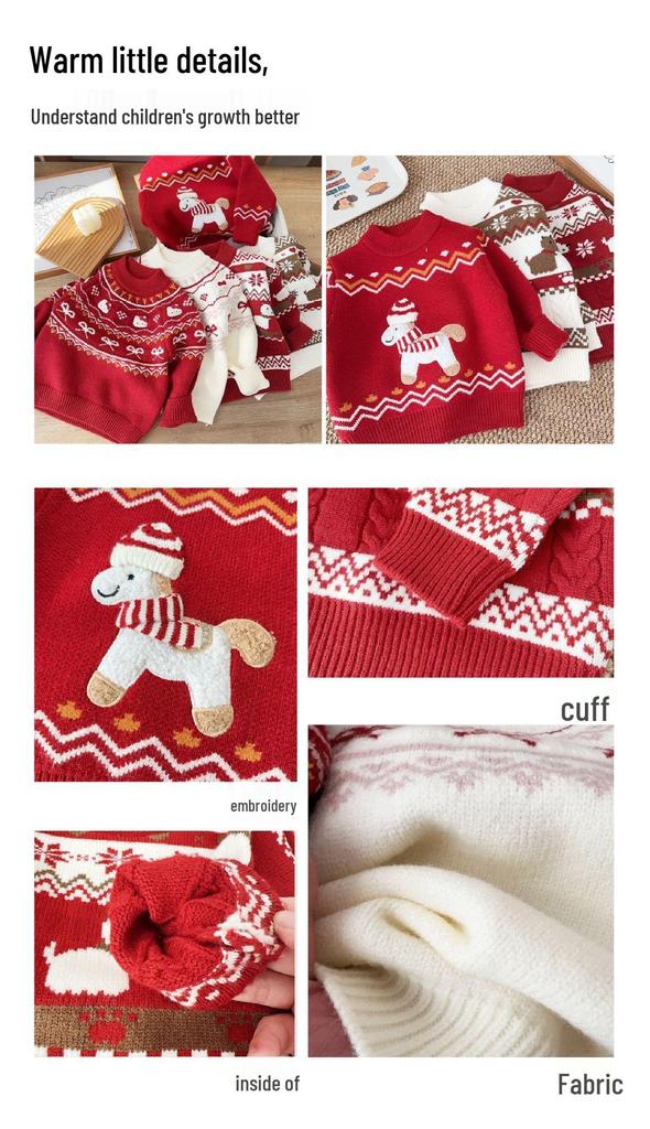 Kids' Year of the Horse Winter Sweater - New Year Style for Boys, Available for Small and Medium Children
