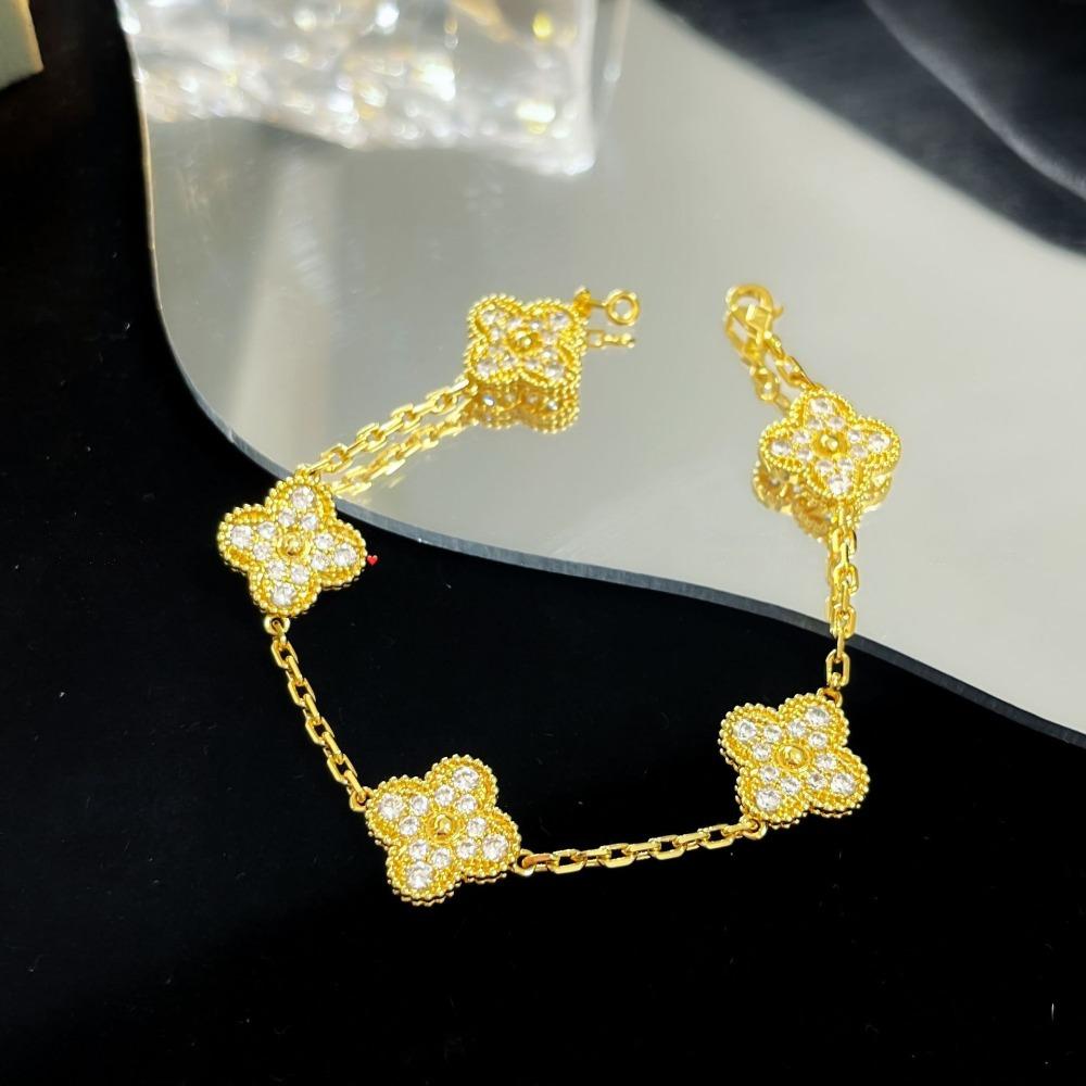 Браслет «Четырехлистный клевер» с пятью цветками, версия High, натуральный фиолетовый халцедон, лазерная CNC-резьба, 18 карат, не тускнеющий, женский браслет