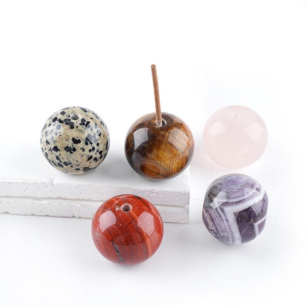 New Design 25mm Ball Incense Holder Rose Quartz Round Ball Handcrafted Gemstone Incense Holder Amethyst Desk Ornament Home Decor